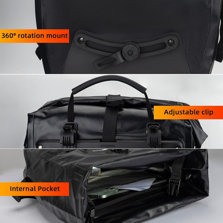 ROCKBROS Gepäckträgertasche Fahrradtasche für Gepäckträger 25L-32L 100% Wasserdicht Hinterradtaschen