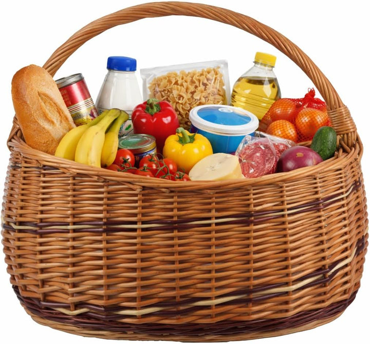 Weidenkorb mit Henkel WIKLER gross 44x27x23/38 cm – Handgefertigter Einkaufskorb aus Weide, stabiler