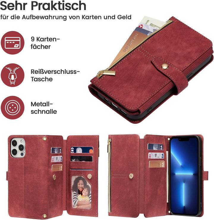 ZCDAYE Hülle für iPhone 16 mit Band Handykette, Leder iPhone 16 Handyhülle Handytasche mit Kartenfäc