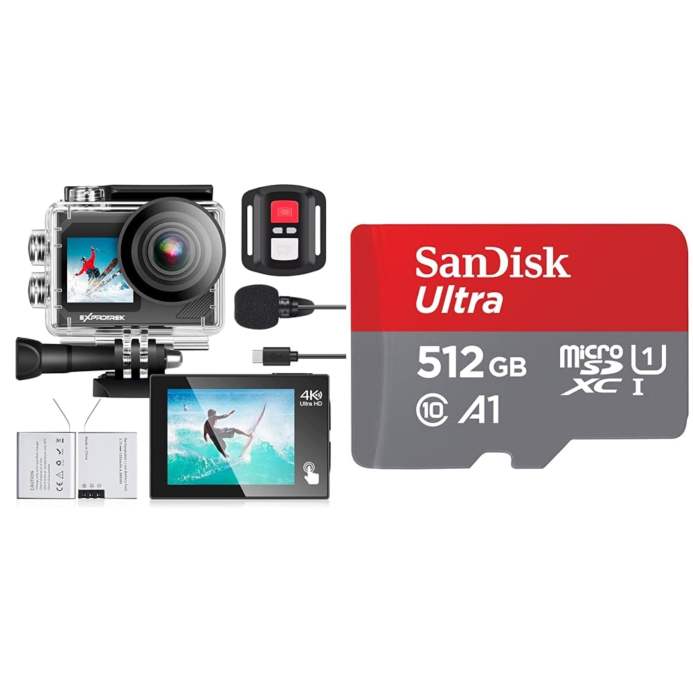 Action Cam,4K 30fps Ultra HD, 30m 100Fuss wasserdichte Unterwasserkamera & SanDisk Ultra Android mic