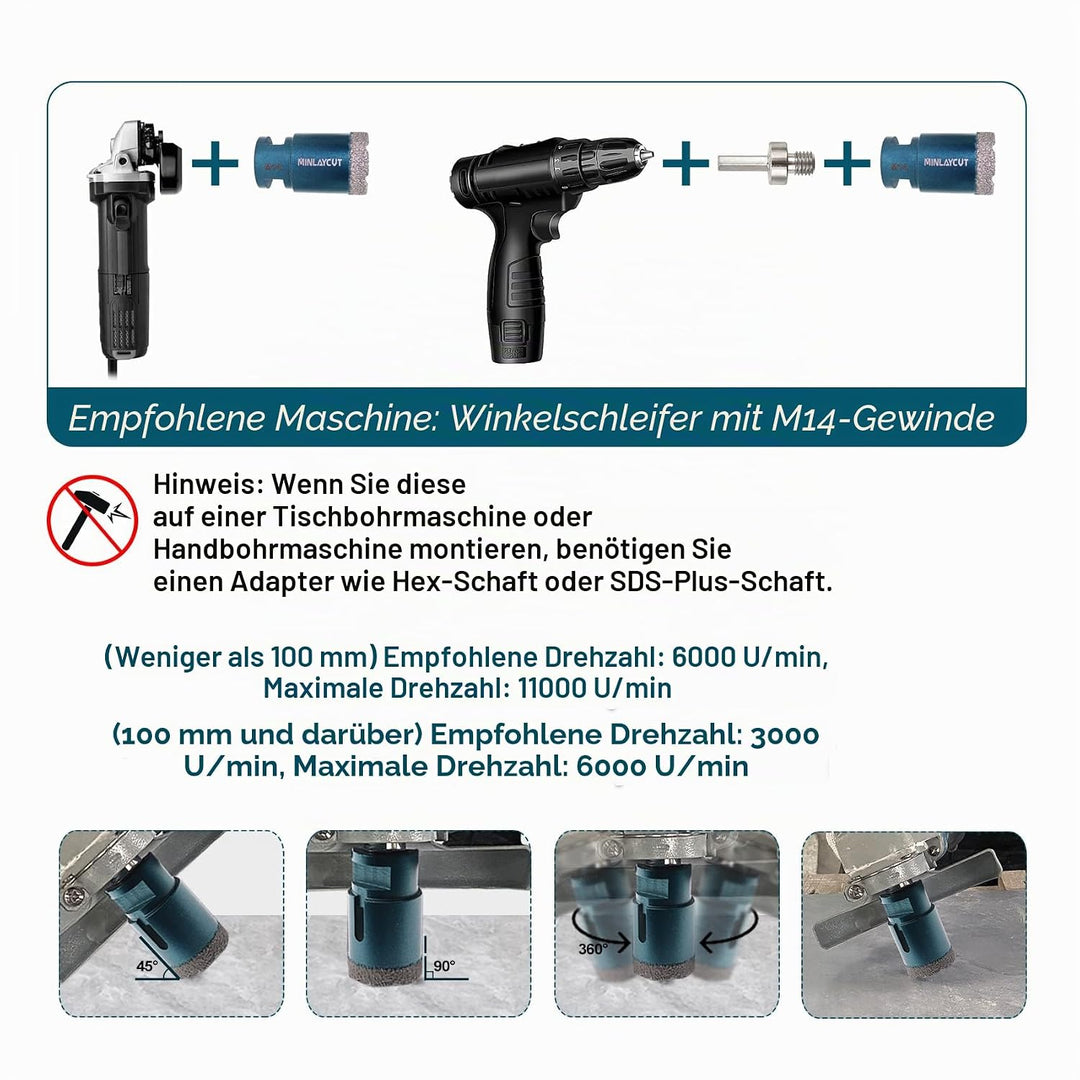 MINLAYCUT Diamant Fliesenbohrer 100mm M14 Diamant Lochsäge Fliesen für Porzellan Fliese Keramik Gran