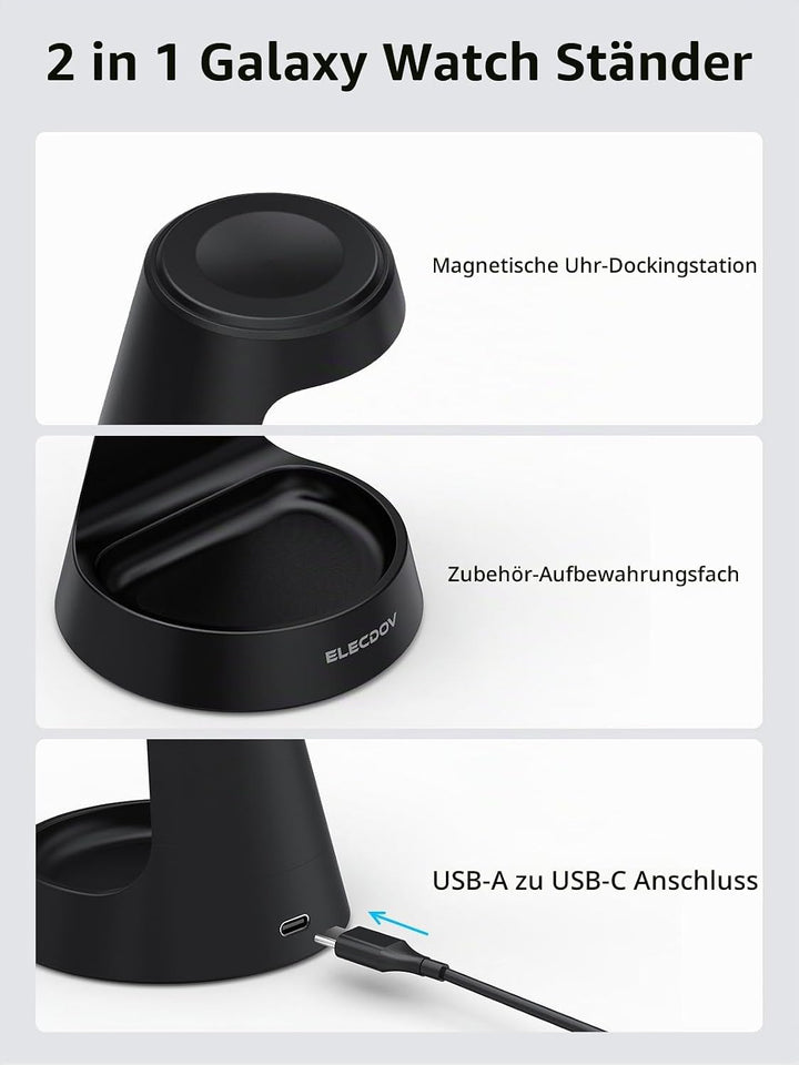 Ladestation für Samsung Galaxy Watch, Uhrenladegerät für Samsung Watch 8 Ladegerät-Ständer und Nacht