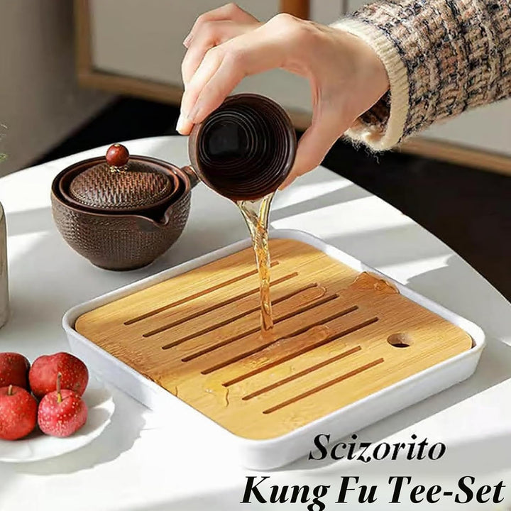 Keramik Portable Travel Tee Set, chinesischer Kungfu Tee Set mit 360-Rotation Teekanne und Infuser,