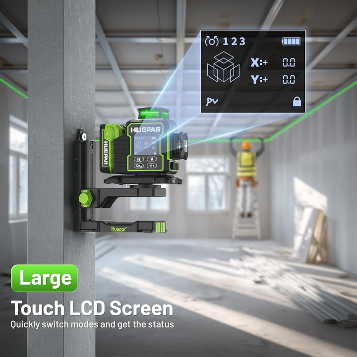 Huepar W03CG 3D-Laser-Nivelliergerät für Neubauten, 3x360° selbstnivellierend, 12 Linien, Bluetooth-