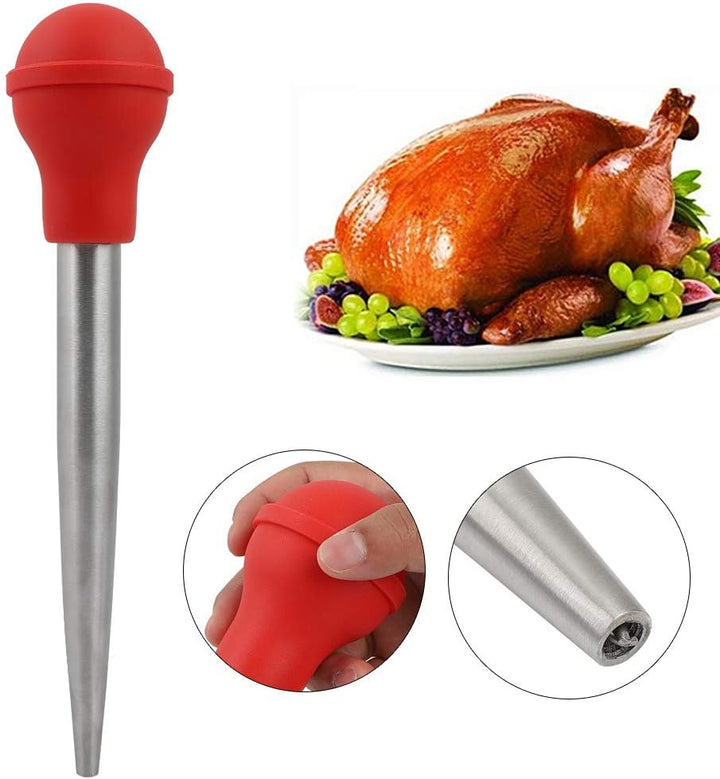 MOUMOUTEN Puten-Baster, Edelstahl-Marinaden-Gewürz-Injektor, Gummiball, Hitzebeständige Fleisch-Bast