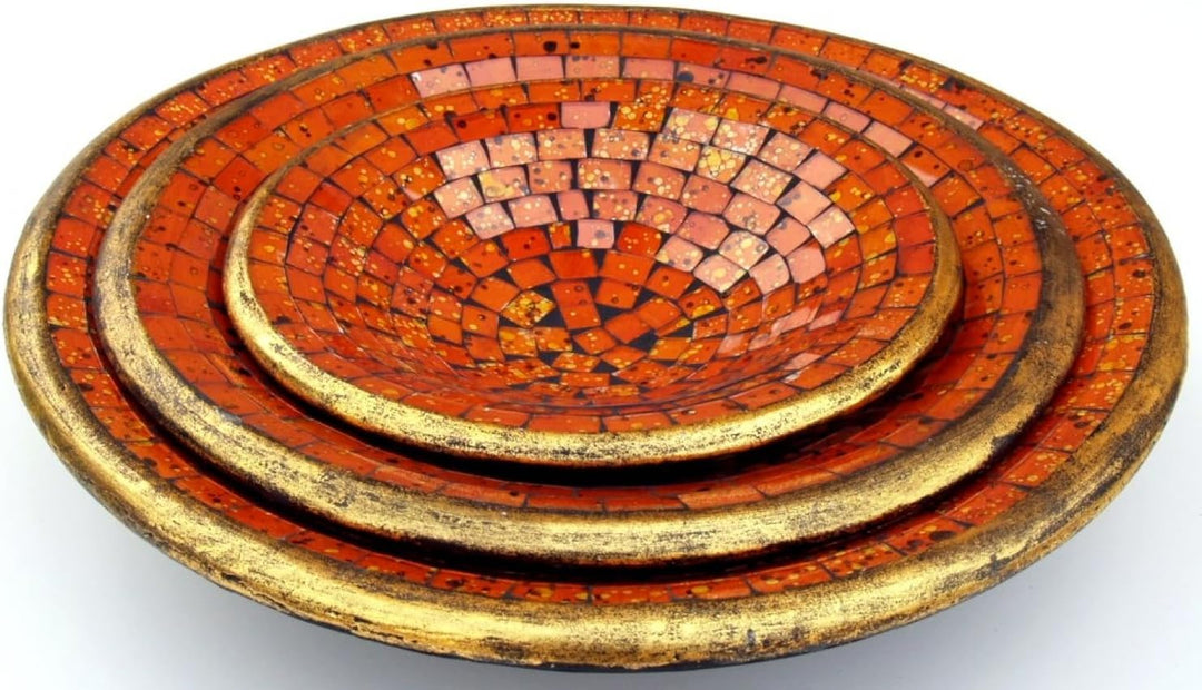 GURU SHOP Runde Mosaikschale, Untersetzer, Dekoschale, Handgearbeitete Keramik & Glas Obst Schale -
