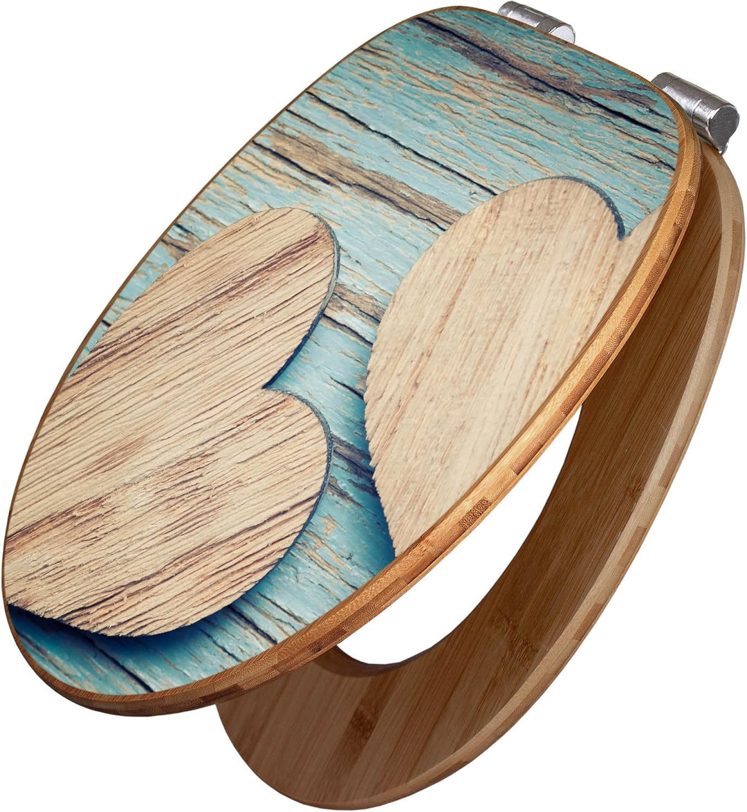 banjado® Design WC Sitz Bambus Absenkautomatik mit Motiv Holz Herzen/Toilettendeckel mit Absenkautom