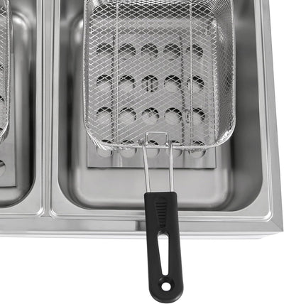 Edelstahl Doppel-Fritteuse,220V Friteuse Elektro Fritöse, 60-200°C Edelstahl Gastro Friteuse, mit 2*