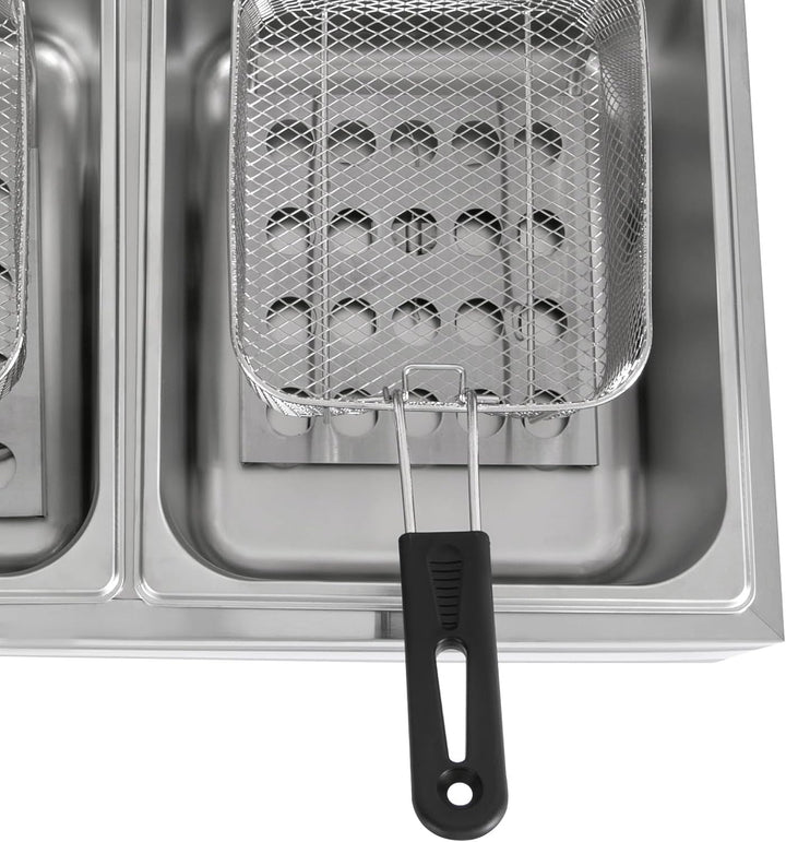 5000 Watt Elektrofritteuse Edelstahl Doppeldecker 12 Liter Fritteuse mit abnehmbarem Korb für Küchen