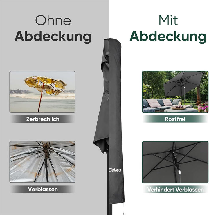 Sekey Sonnenschirm Schutzhülle mit Stab, Abdeckhauben für Ø 350cm / 200x300cm Gartenschirm, 190×30/5