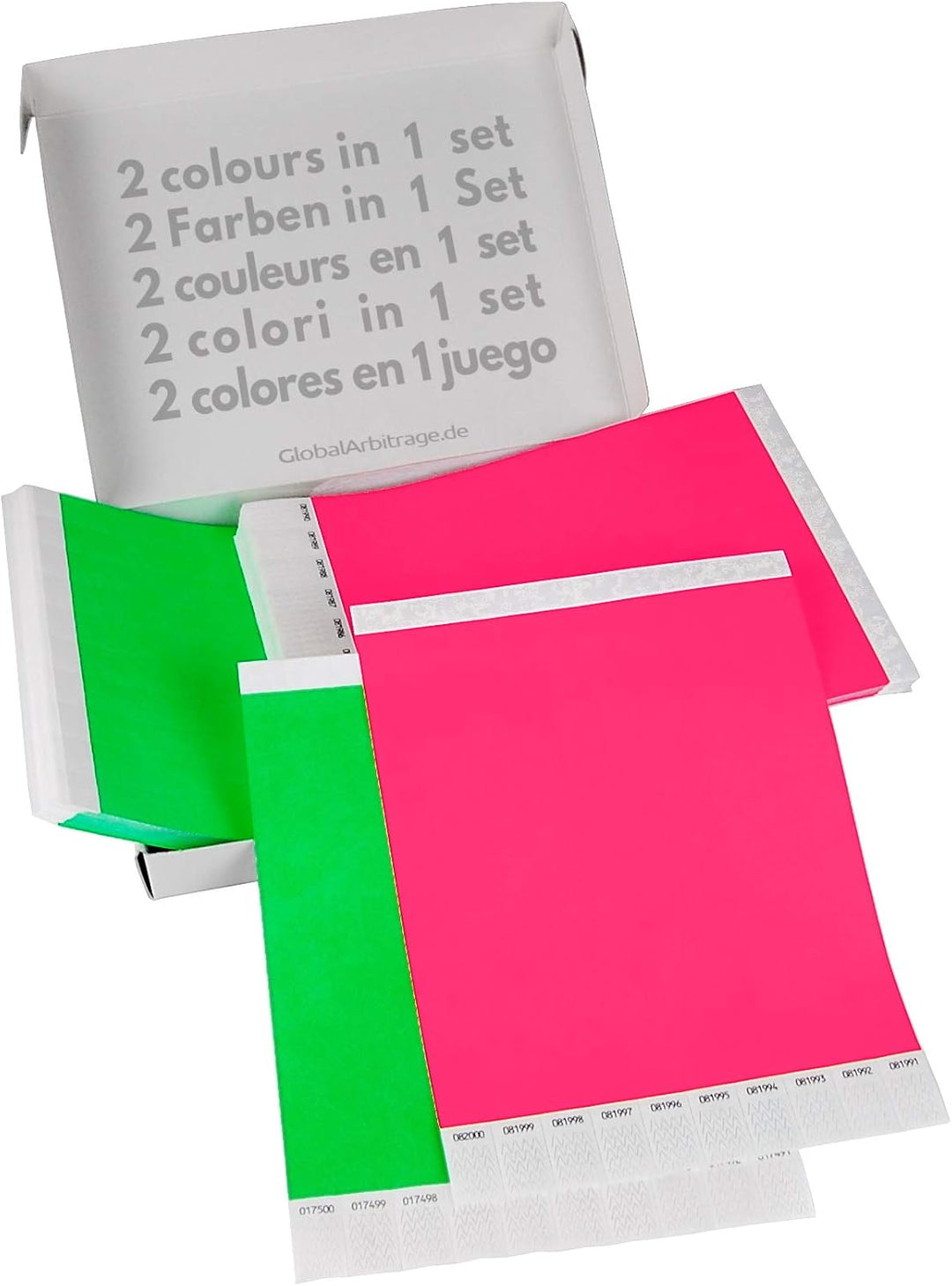 Grün+Pink Vorteilspack: 2x500 Eintrittsbänder aus Tyvek zum selbst gestalten und bedrucken von GA Ev