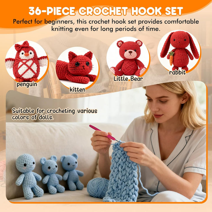 LetCart 36 Stück Häkelnadel Set, Häkelset für Anfänger, 3 Stück Häkeln, Tragbar Häkelnadel Set mit 1