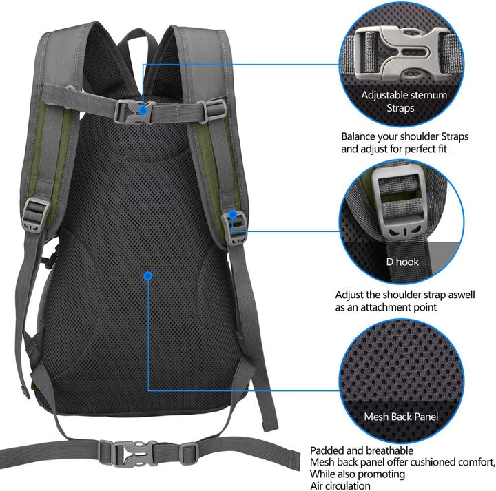 Kleiner Tagesrucksack 20L Radfahren Wanderrucksack Wasserdichter Reiserucksack Leichtgewicht (Armee
