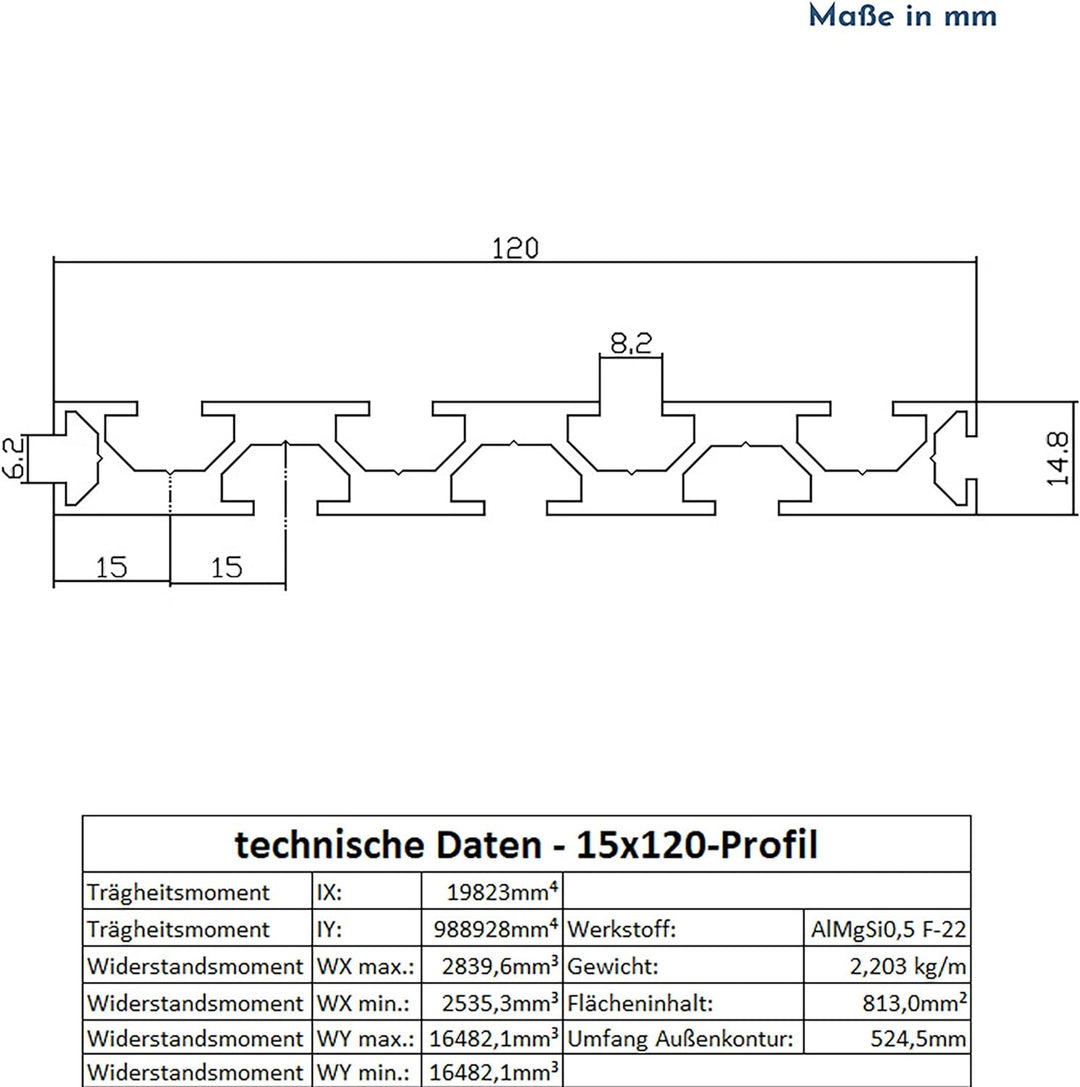 Alu Profil 15x120mm System-, Montage-, Konstruktionsprofil Nut 8-1100mm, 1100
