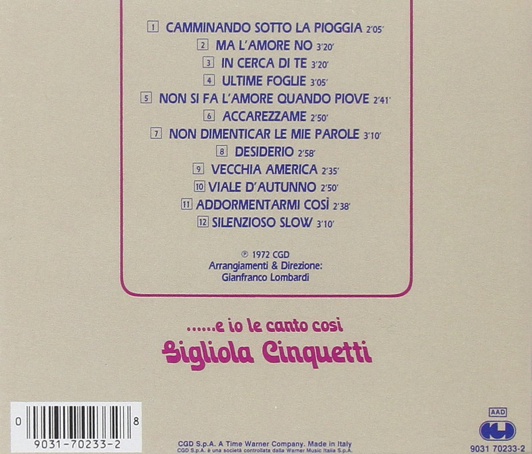 E Io le Canto Cosi, Audio-CD