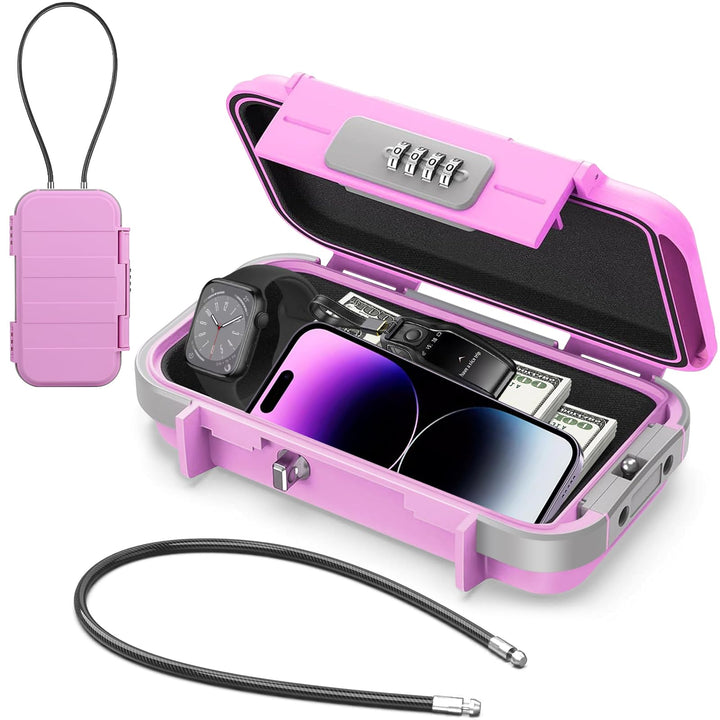 Kleiner Tresor mit 4 Stellig Zahlenschloss, Tragbare Safe Sicherheitsbox mit Abnehmbarem Drahtseil,