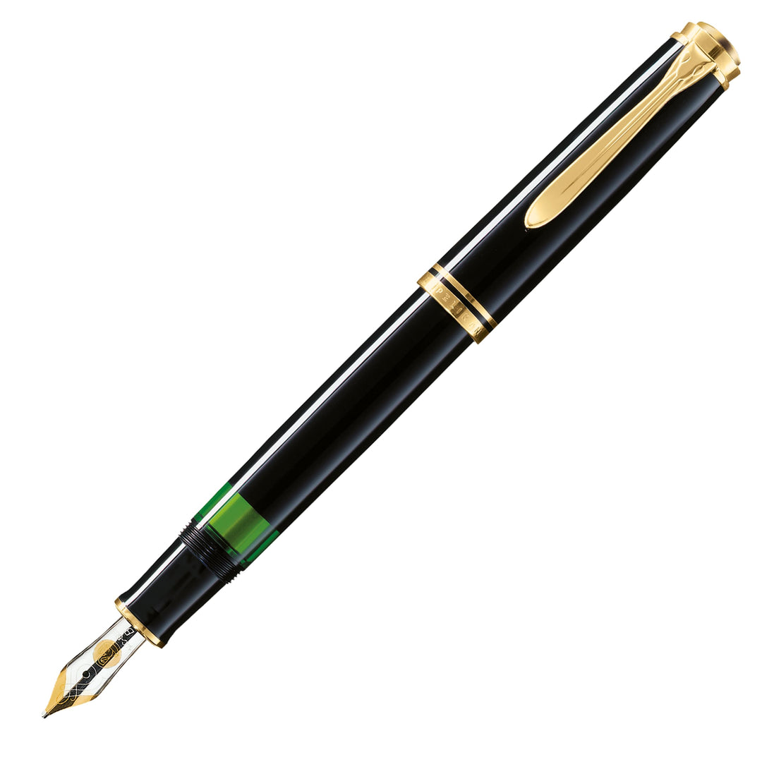 Pelikan Füllhalter Souverän 400, Schwarz, Feder M (mittel), hochwertiger Kolbenfüller im Geschenk-Et