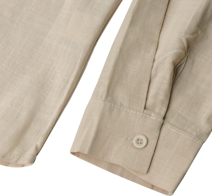 YAOBAOLE Leinenhemd für Herren, Casual, Sommerhemd, leicht, lange Ärmel, Knöpfe, Mao-Kragen, Strand,