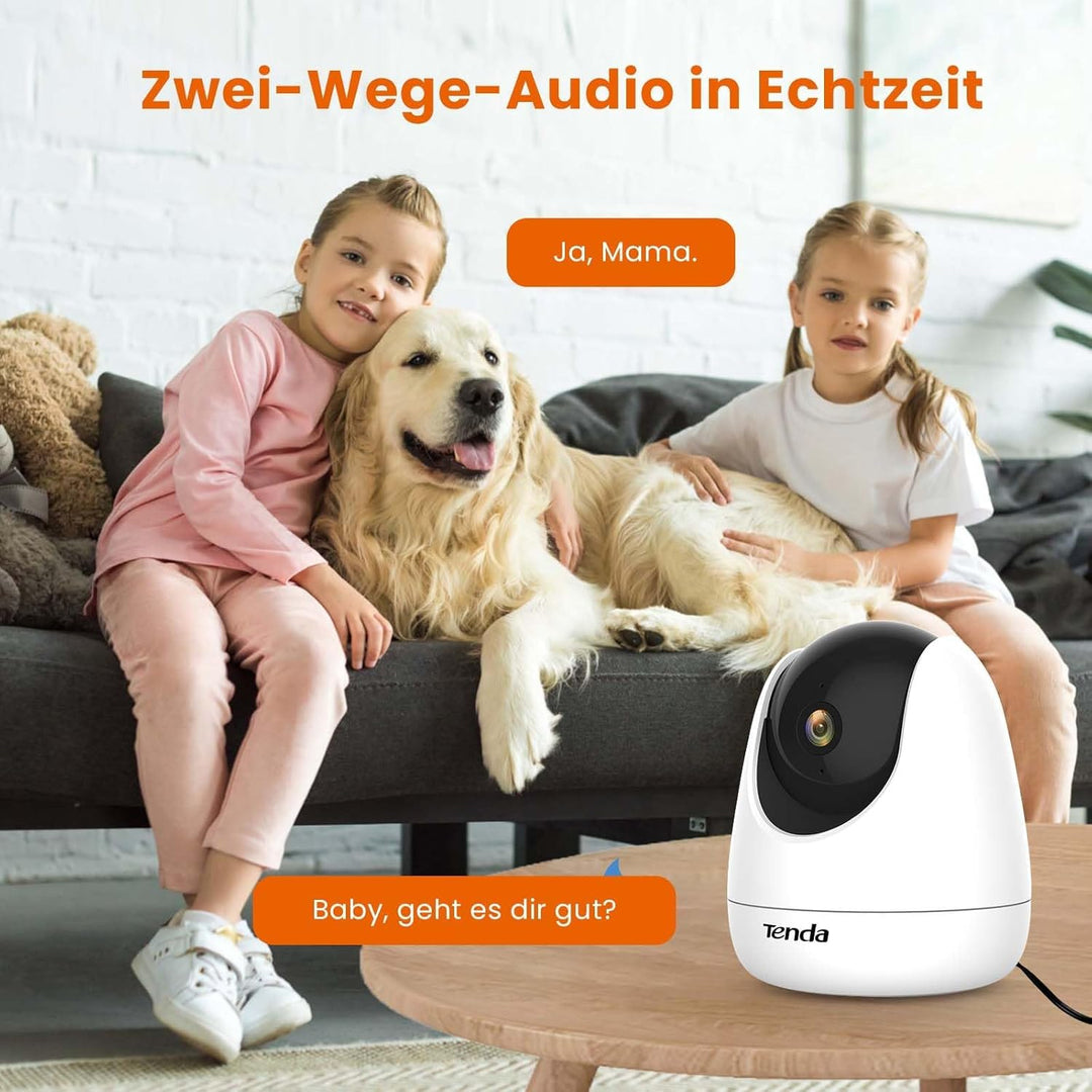 Tenda Überwachungskamera Innen CP3 V2.2, 360 Grad WLAN IP Kamera, 2-Wege-Audio, 1080P, Nachtsicht, T