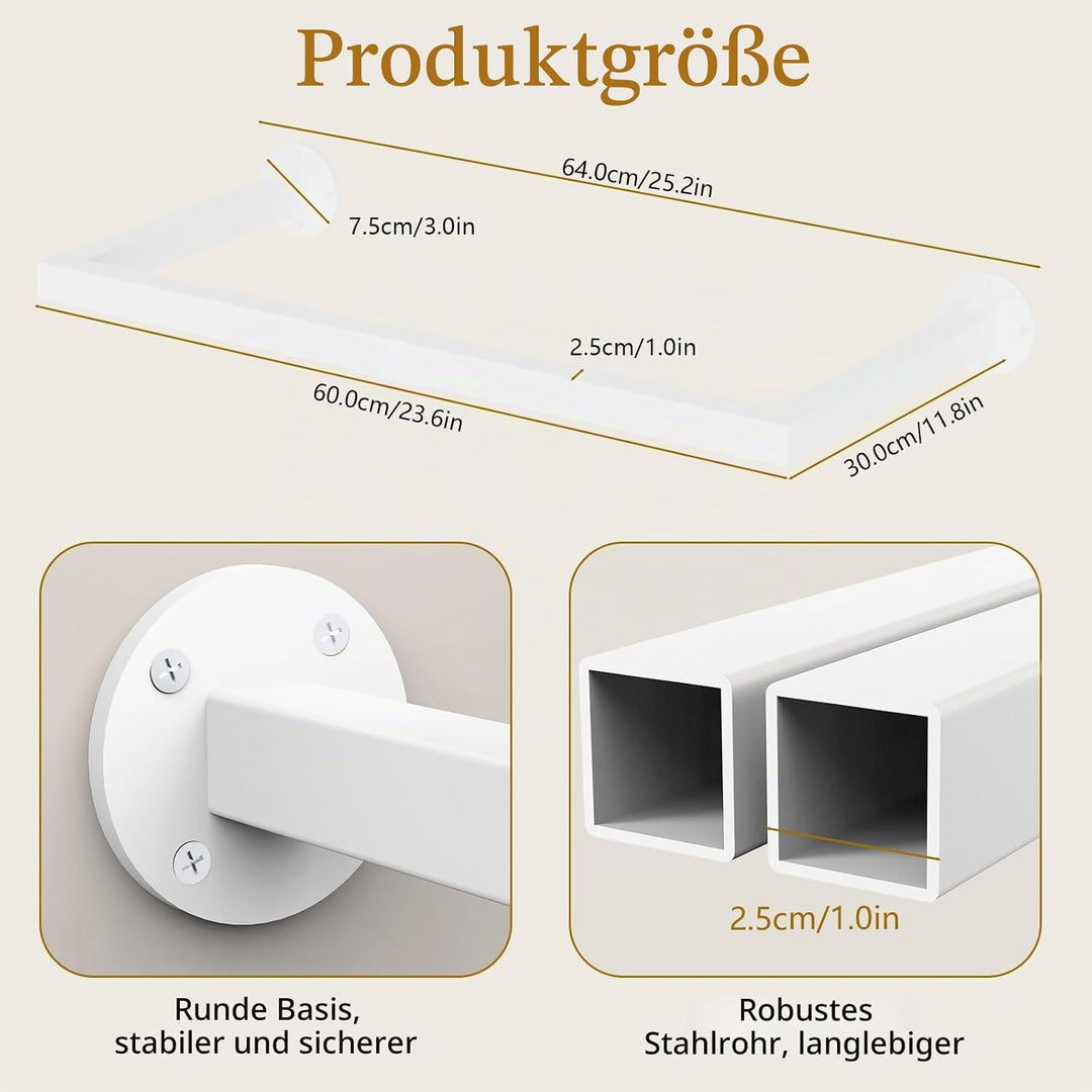 Yawinhe 64cm Kleiderstangen für die Wand, Industrieller Rohr Kleiderständer, Platzsparend, Wandregal