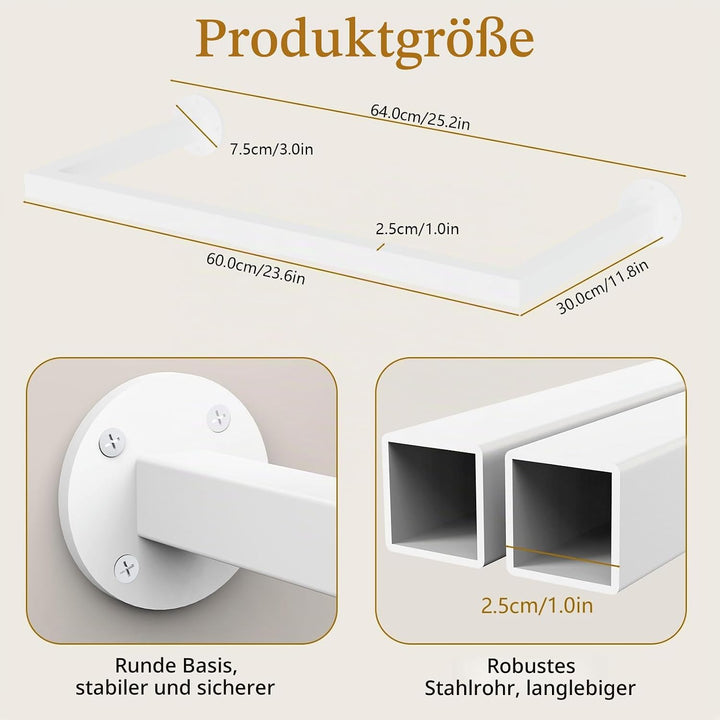 Yawinhe 64cm Kleiderstangen für die Wand, Industrieller Rohr Kleiderständer, Platzsparend, Wandregal