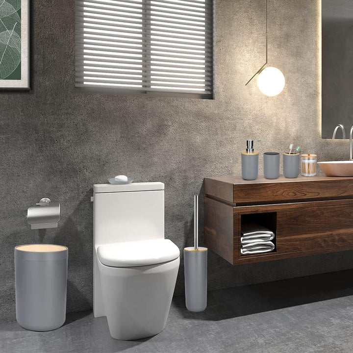 JOTOM 7 Stück Bambus Badezimmer Zubehör Badezimmer Zubehör Set Luxus Modern Bad Set Zahnbürstenhalte