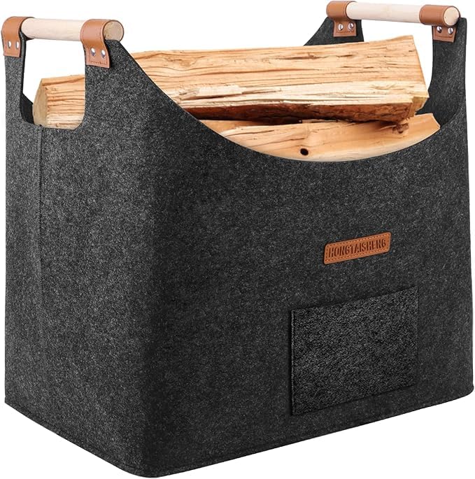 XL Faltbarer Holzkorb für kaminholz Extra dicker Filz und verstärkter Griff | Kaminholzkorb für Eink
