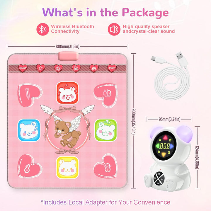Tanzmatte Kinder, wiederaufladbare leuchtende Tanzmatte mit Bluetooth, 5 Spielmodi & LED-Lichter, We