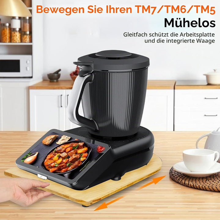Gleitbrett für Thermomix TM7/TM6/TM5, Rollbrett aus Bambus mit 360° Rollen, Müheloses Verschieben oh