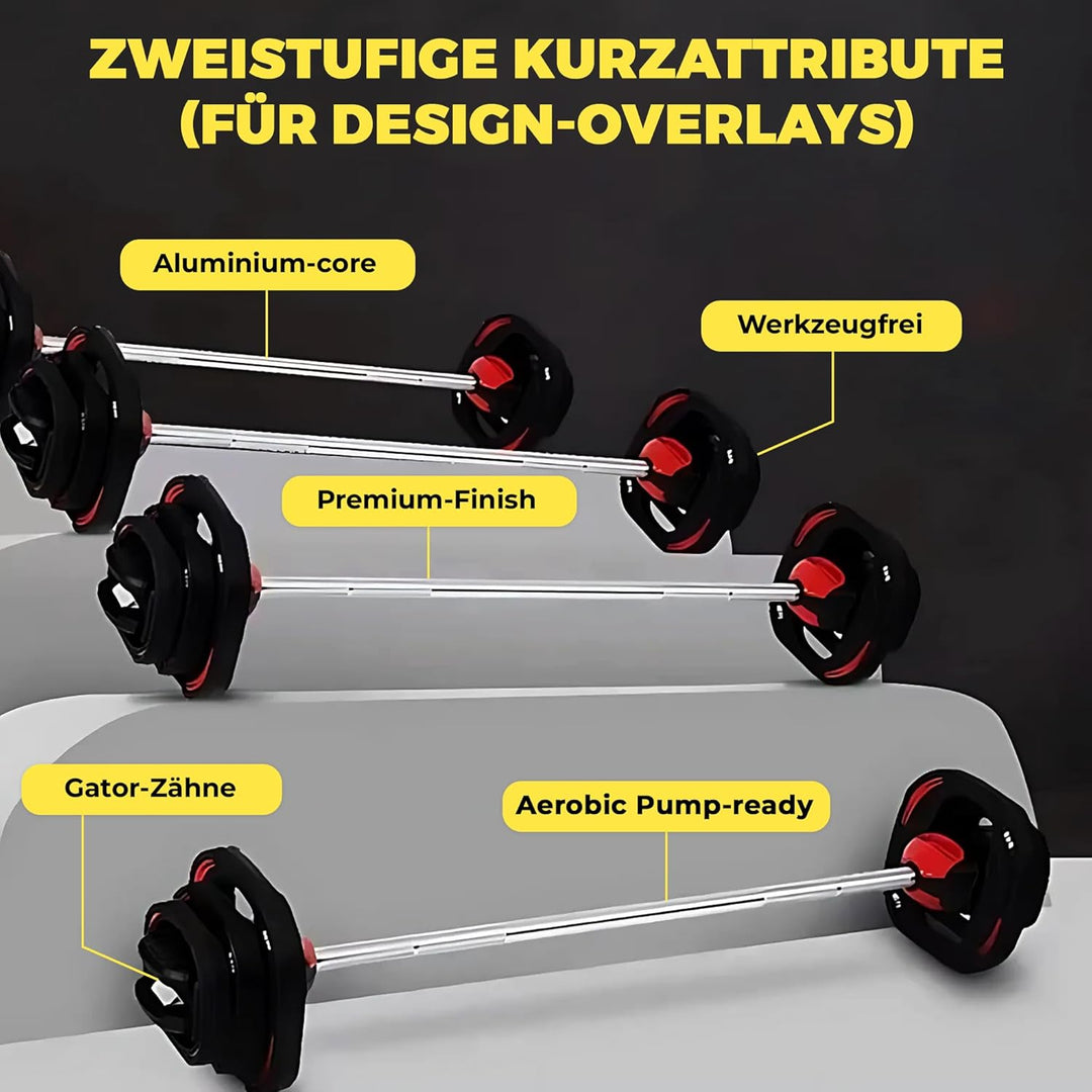 Aerobic Pump Hantelset, Komplettes Langhantelset mit Langhantelstange und Gummi-Scheiben, Enthält 2x