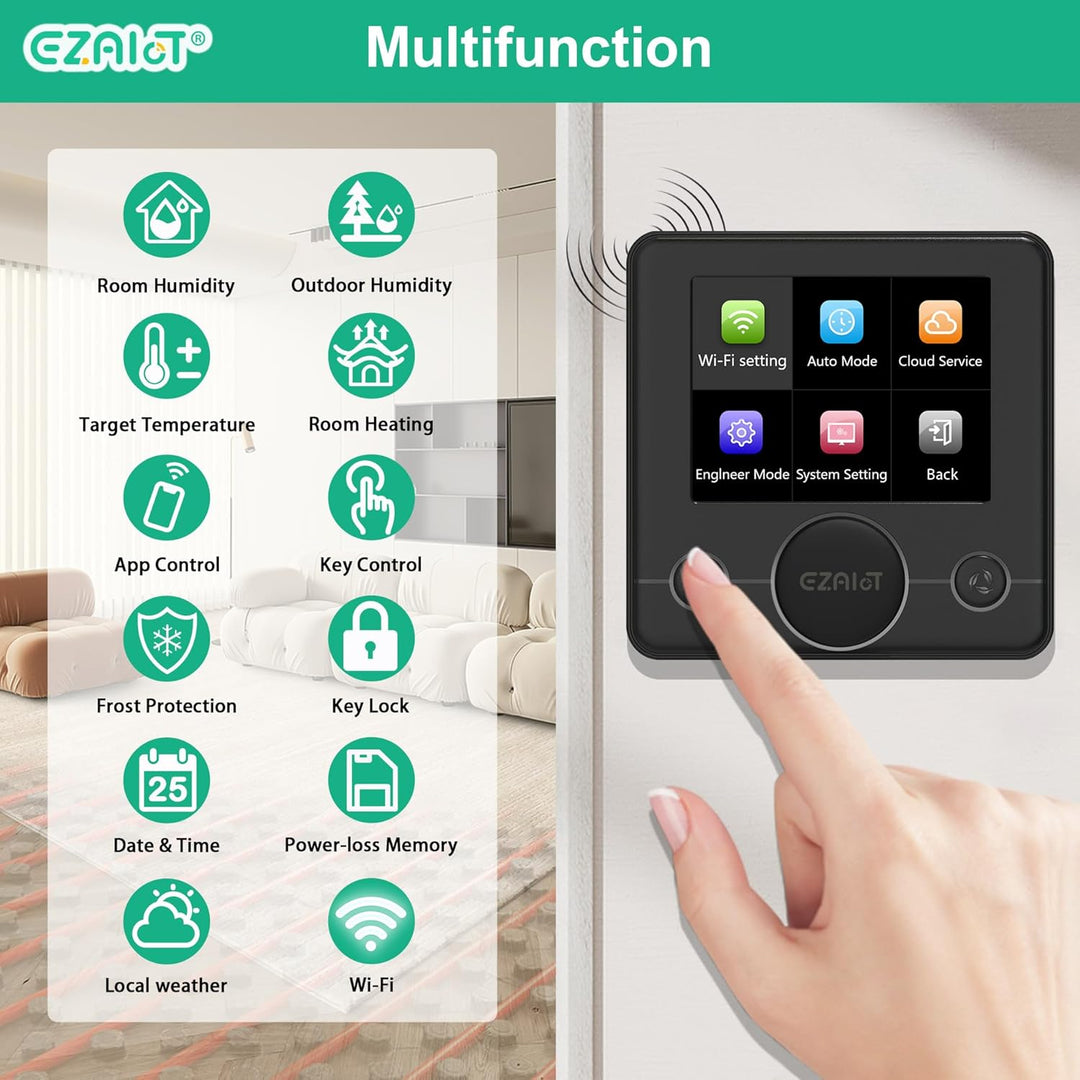 EZAIoT IPS WiFi Thermostat -Fussbodenheizung -Elektro-/Folien-/Mattenkabelheizung -Luftfeuchtigkeit