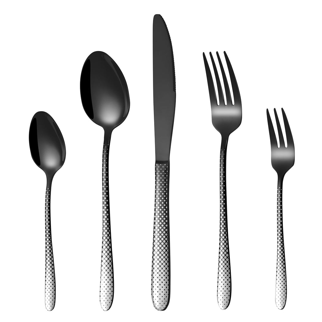 Besteck Set Schwarz 6 Personen, HONKKU 30 Teilig Edelstahl Besteckset, Essbesteck mit Einzigartiges