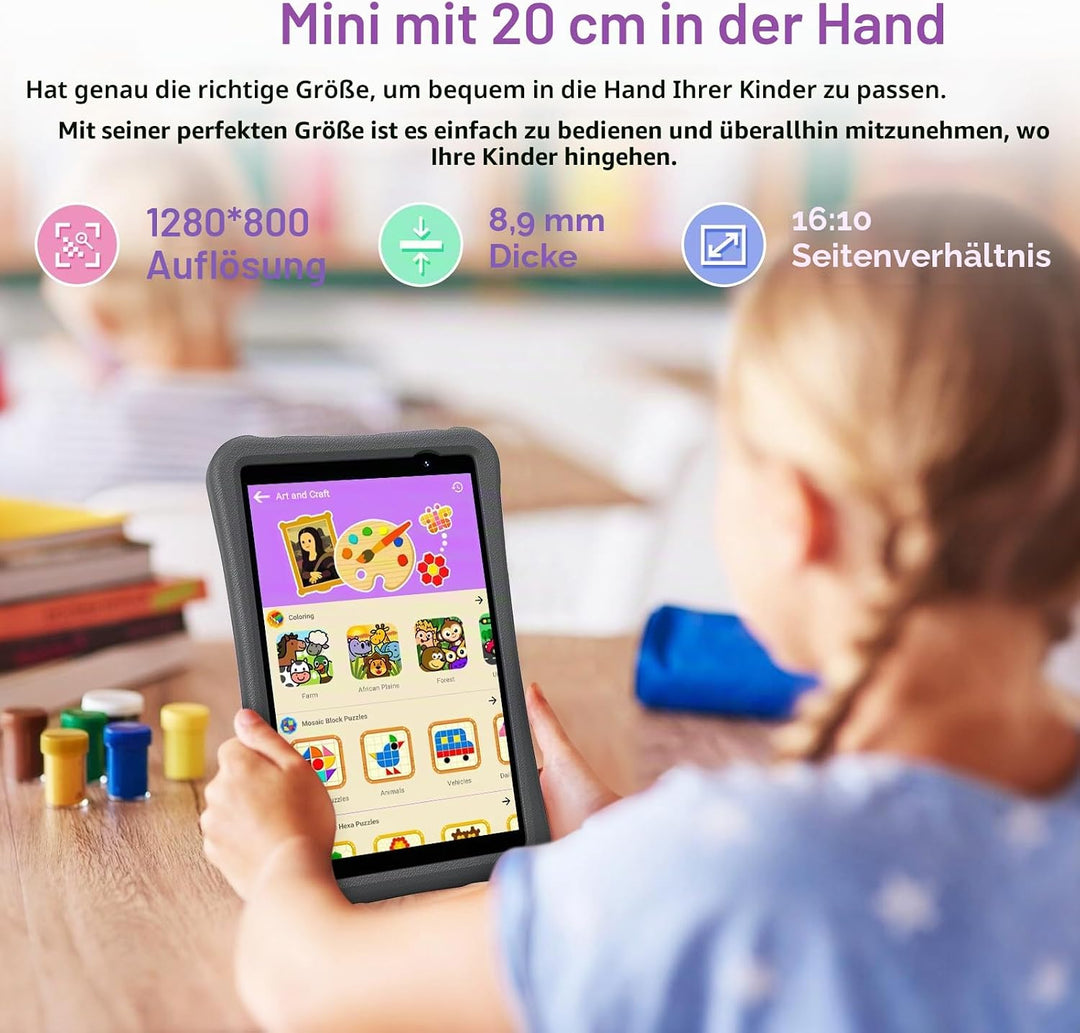 UMIDIGI G1 Tab Mini Kids Tablet, Kinder-Tablet 8 Zoll Android 14, WiFi 6, 7(3+4) GB + 32 GB/TF 1TB,