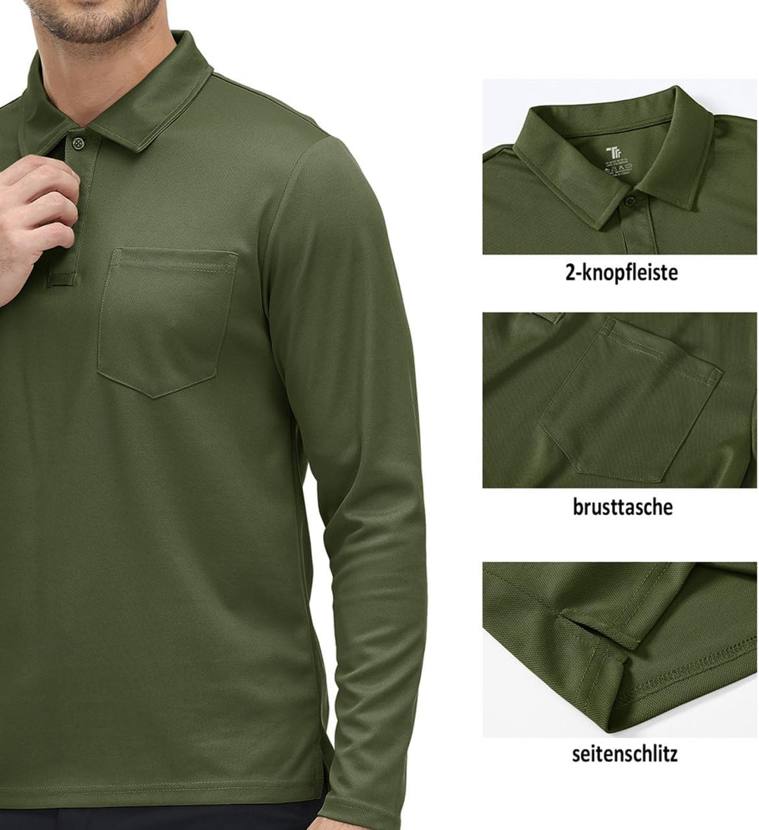 donhobo Poloshirt Herren Langarm Golf Shirts Atmungsaktiv Schnelltrocknend Army Polo T-Shirts Outdoo
