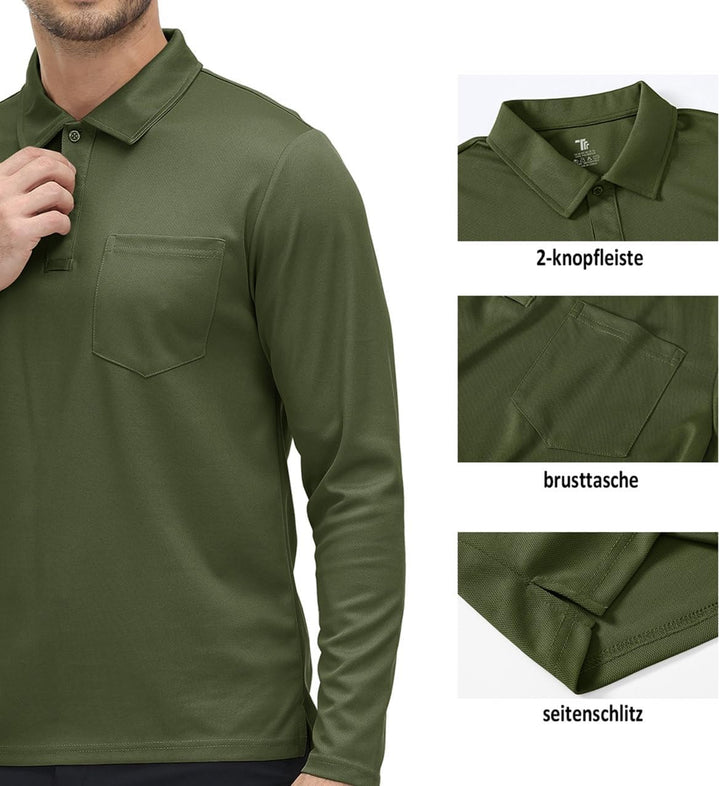 donhobo Poloshirt Herren Langarm Golf Shirts Atmungsaktiv Schnelltrocknend Army Polo T-Shirts Outdoo