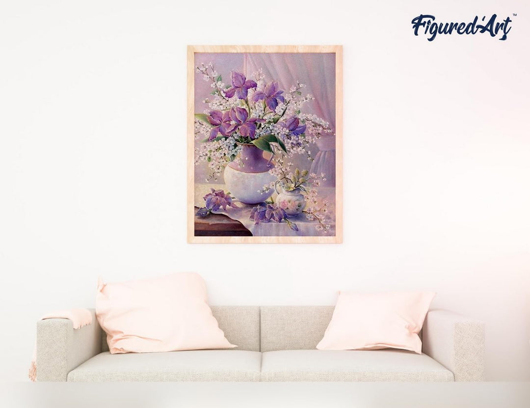 Figured'Art Malen Nach Zahlen Erwachsene Mit Rahmen Elegante violette Vase - Paint by Numbers Bastel