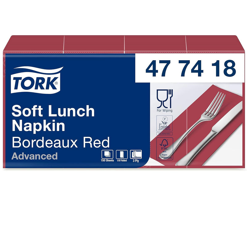 Tork 477418 Soft Lunchservietten Bordeauxrot 1/8 Falz / 3-lagige, vorgefaltete Servietten für kleine