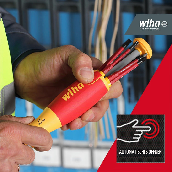 Wiha Schraubendreher mit Bit Magazin LiftUp Electric Schlitz I Phillips mit 6 slimBits I 1000V Siche