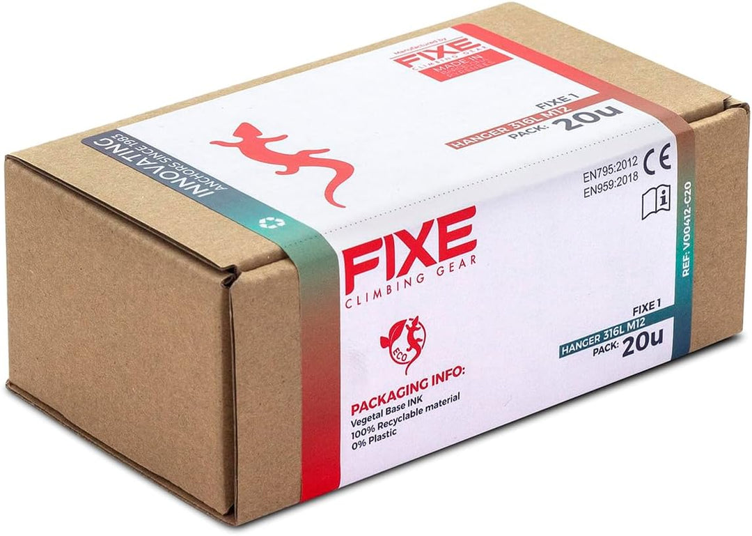 Fixe Fixe1 Hanger 12mm 20 Pack Grau - Robuste Edelstahl Bohrhakenlasche, 20 Stück, Grösse 12 mm - Fa