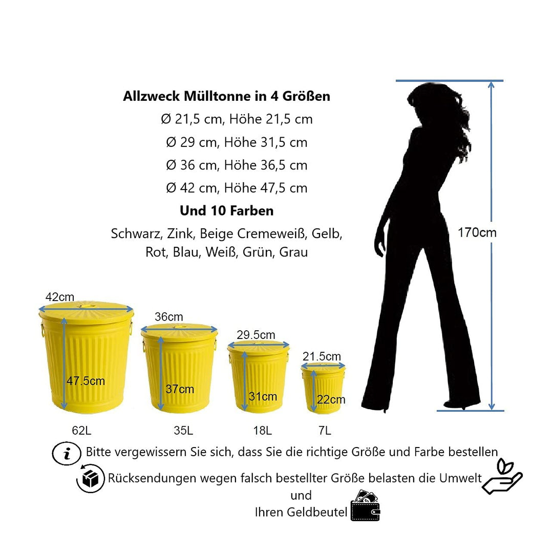 Jinfa Retrodesign Mülleimer mit Deckel | Gelb | Ø 29 cm, Höhe 31,5 cm, 18 Liter 1 Stück - 18 Liter -