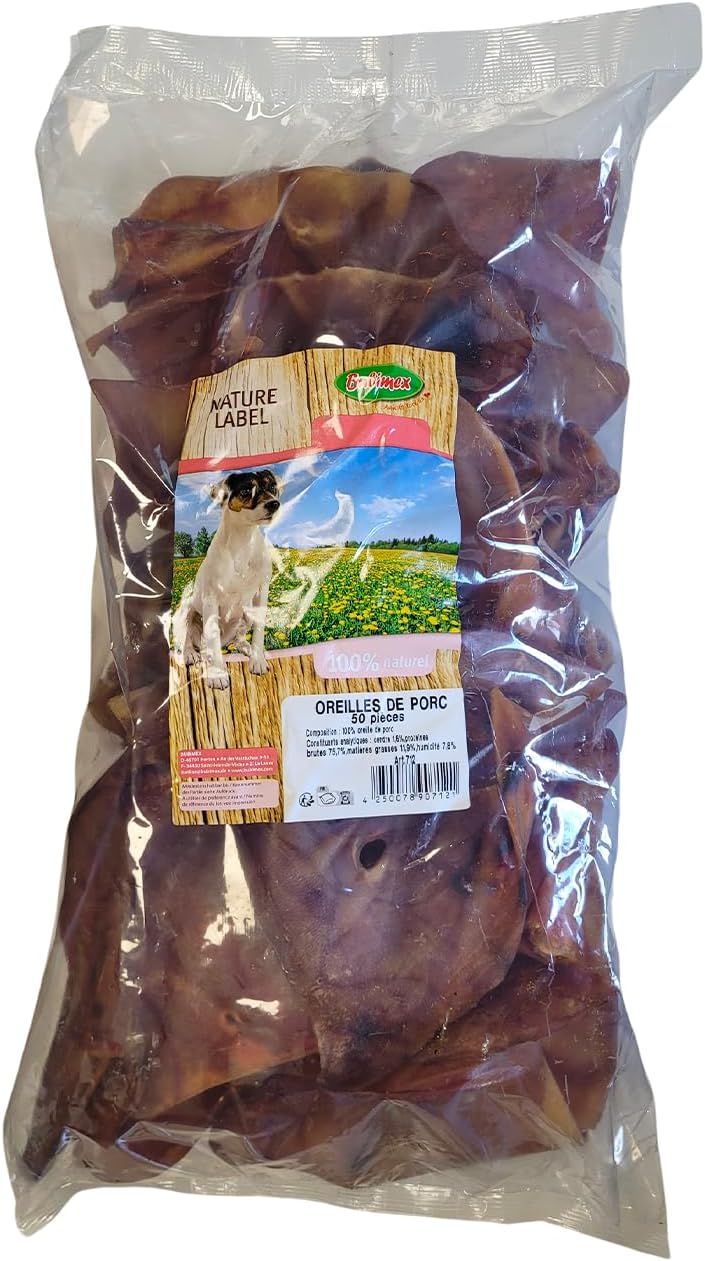 Bubimex Schweineohren für Hunde, 50 Stück