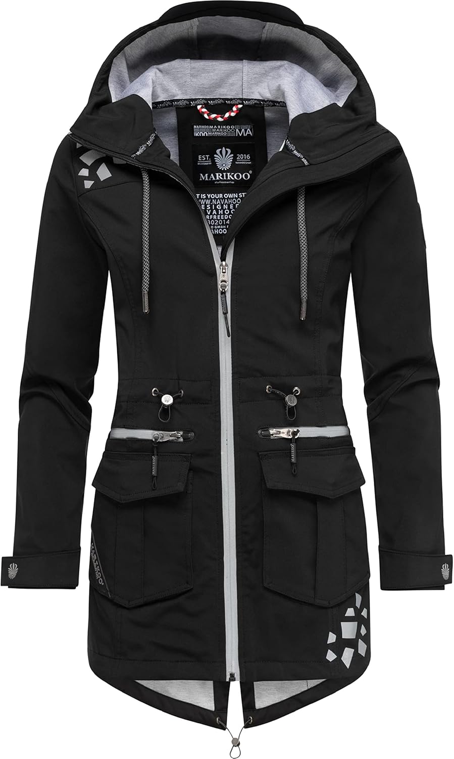 MARIKOO Damen wasserdichter Softshellmantel Softshelljacke Outdoorjacke Übergangsjacke Parka Kapuze