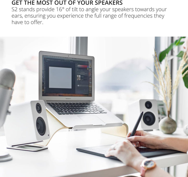 Kanto S2W Tilted Desktop Speaker Stands for Small Speakers & Compact 2”-3” Studio Monitors | Support