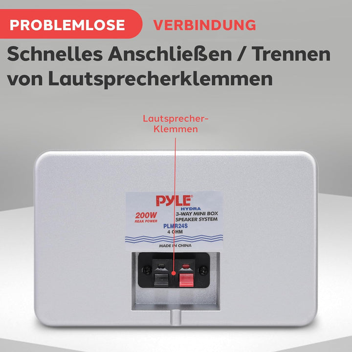 Pyle Wasserdichte Lautsprecher 3.5-Zoll-200-Watt 3-Way Wetterfeste Mini Box, Silber, PLMR24S