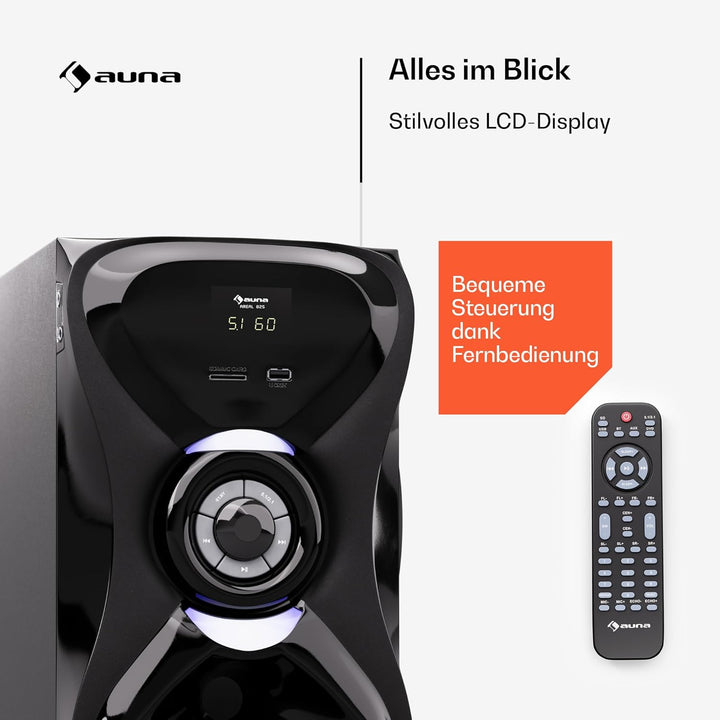 auna 5.1 Sound System - kabellose Lautsprecher-Soundbar, RGB Farbe, 120 W Leistung für TV & PC, mit
