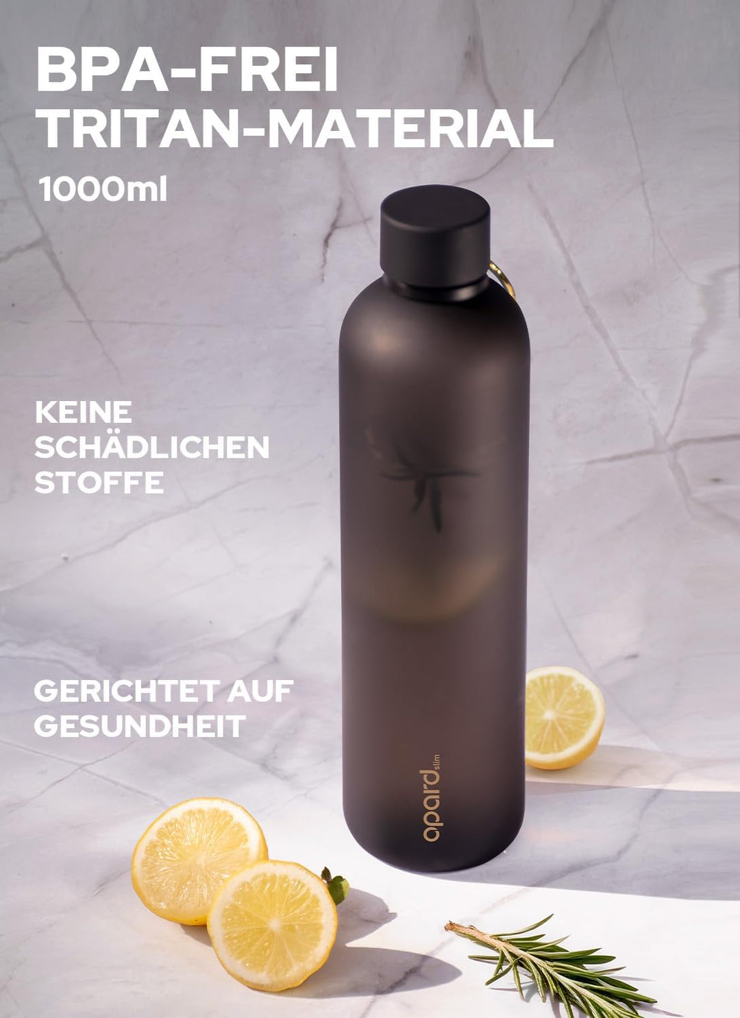 Opard Slim Trinkflasche 1l, Kohlensäure geeignet Wasserflasche, Water Bottle Spülmaschinenfest, BPA