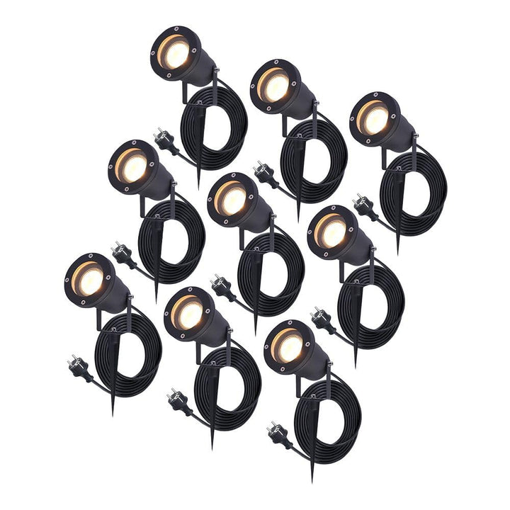 HOFTRONIC 9er Set Sydney - GU10 LED Strahler mit Erdspiess - 1,5M kabel mit Stecker - 4W 450lm - Alu