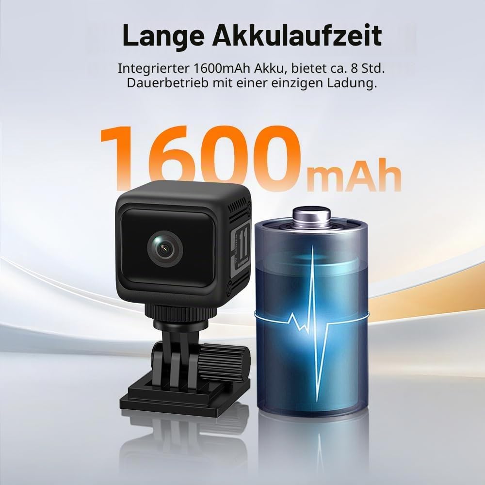 XNJ Mini Kamera, 4K HD WLAN Überwachungskamera innen mit 1600mAh Akku für Lange Laufzeit,Bewegungsme
