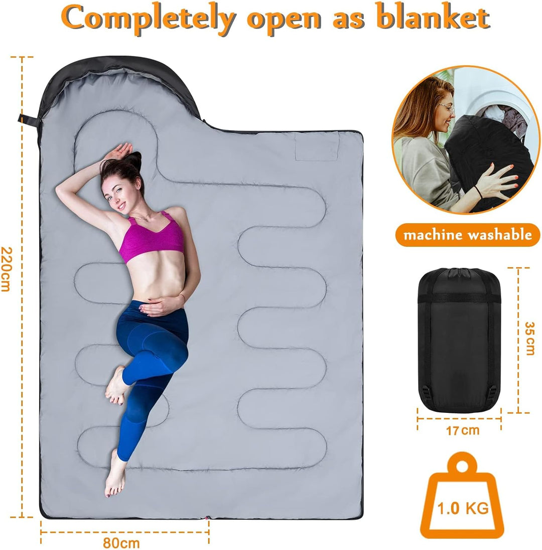 Schlafsack Outdoor für Camping 3 Jahreszeiten Erwachsene Schlafsack, 2 in 1 Funktion Deckenschlafsäc