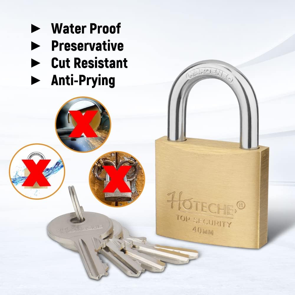 Hotehce 4Pcs Messing Vorhängeschloss Set 40MM Feste Messing Vorhängeschlösser Keyed Ähnlich Heavy-Du